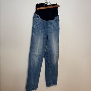 Pinkblush Blue Denim Straight Leg Maternity Jeans with Black Waistband